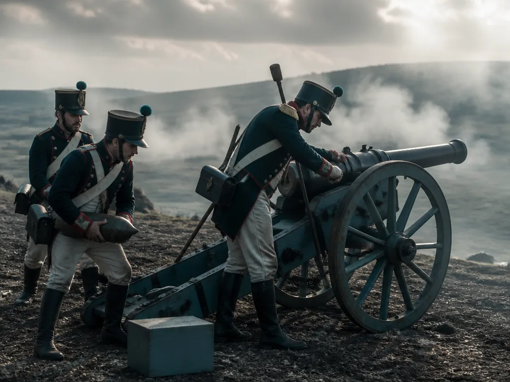 Armée napoléonienne tirant au canon sur un champ de bataille